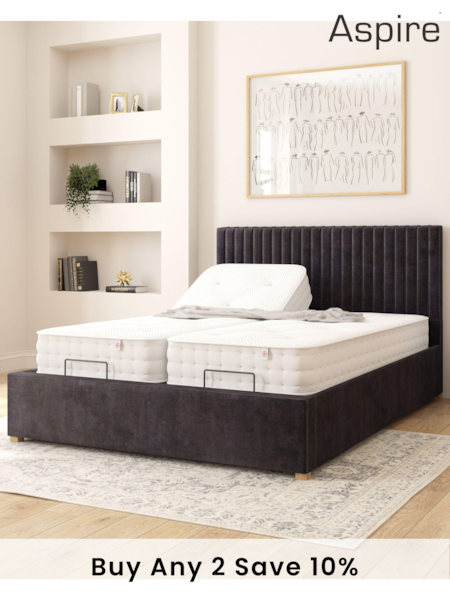 Aspire Furniture Ebony Grant Velvet Electric Adjustable Bed With Mattress (E60916) | £1,400 - £2,210