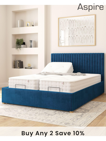 Aspire Furniture Navy Grant Velvet Electric Adjustable Bed With Mattress (E60920) | £1,416 - £2,224