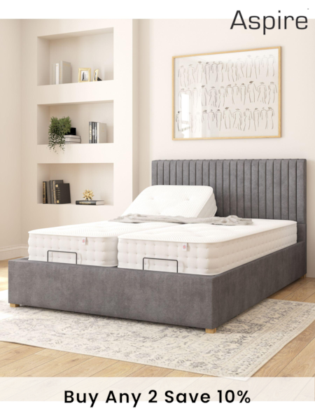 Aspire Furniture Steel Grant Velvet Electric Adjustable Bed With Mattress (E60938) | £1,411 - £2,204