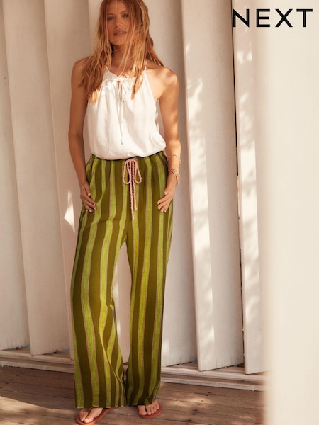 Green Stripe Cotton Wide Leg Trousers (E60973) | £23
