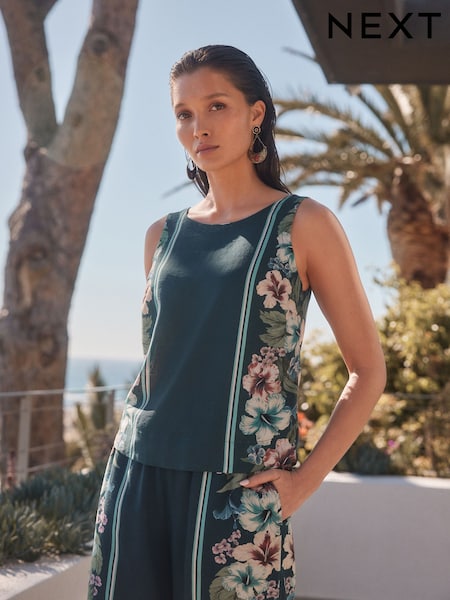 Teal Green Shell Vest Top With Linen (E60989) | £29