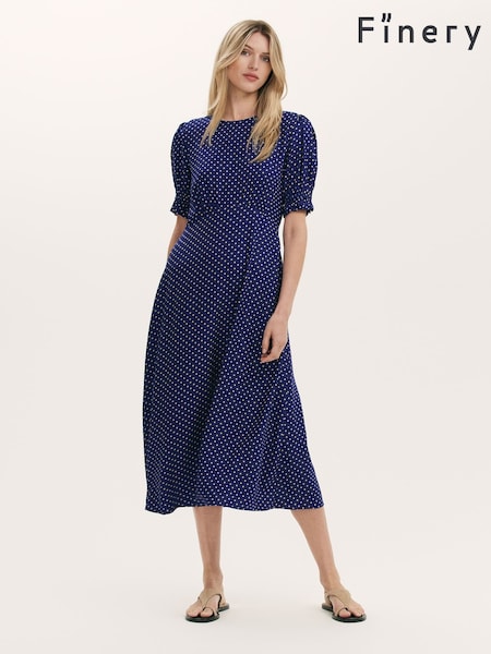 Blue - Finery Petite Mela Polka Dot Midi Tea Dress