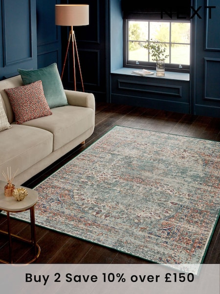Teal Blue Washable Emporium Oriental Rug (E61190) | £30 - £150