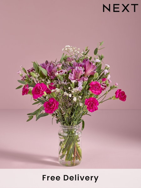 Lilac Purple Alstroemeria Fresh Flower Bouquet With Wrapped Glass Vase (E61197) | £23