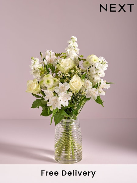 White Rose and Chrysanthemum Fresh Flower Letterbox Bouquet (E61199) | £25