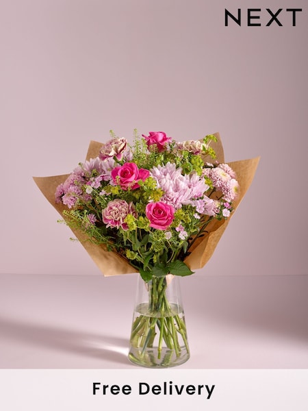 Pink Chrysanthemum and Roses Fresh Flower Bouquet (E61204) | £30
