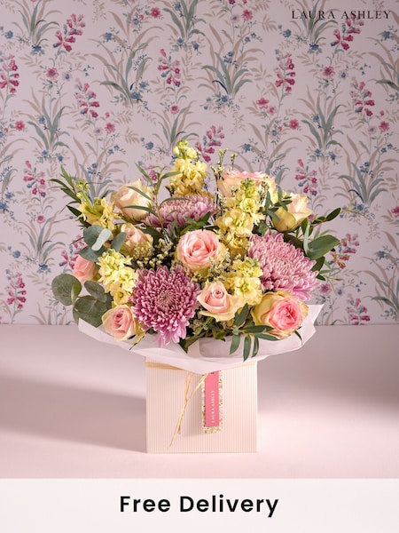 Laura Ashley Pink Rose and Bloom Chrysanthemum Fresh Flower Bouquet in Gift Bag (E61218) | £42