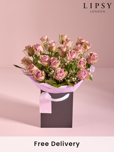 Lipsy Lilac Purple Rose Fresh Flower Bouquet in Gift Bag (E61220) | £35