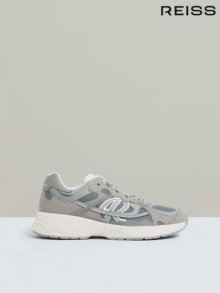 Reiss Grey Volt Nubuck and Mesh Trainers (E61272) | £168