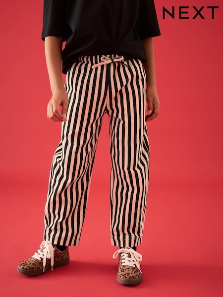 Black/White Barrel Leg 100% Cotton Trousers (3-16yrs) (E61302) | £12 - £17