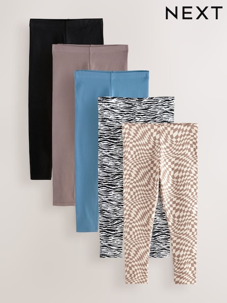 Neutral/Zebra/Blue Leggings 5 Pack (3-16yrs) (E61327) | £20 - £28