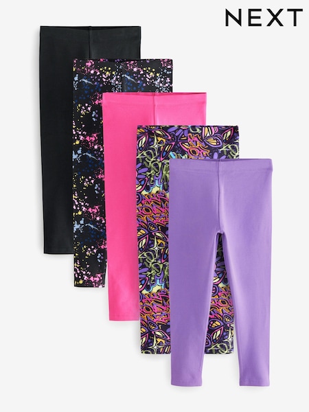 Black/Pink Grafitti Splat Leggings 5 Pack (3-16yrs) (E61330) | £20 - £28