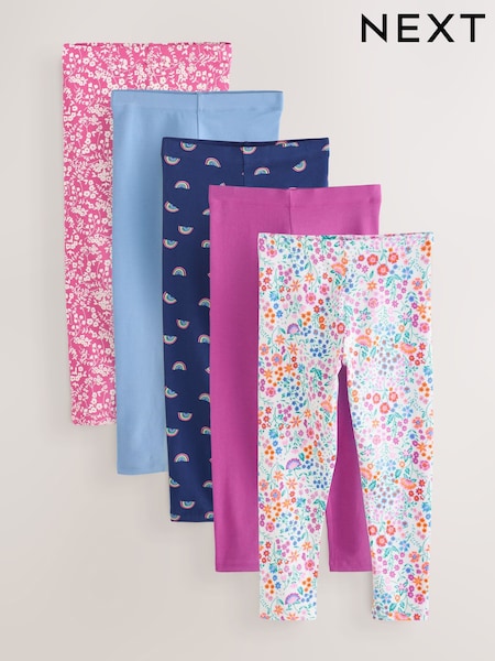 Navy Rainbow Floral Leggings 5 Pack (3-16yrs) (E61332) | £20 - £28