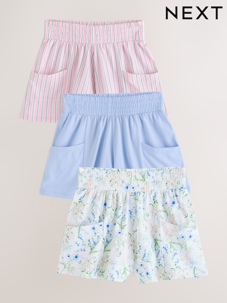 Pink/Blue/Floral 100% Cotton Shorts 3 Pack (3-16yrs) (E61339) | £16 - £22