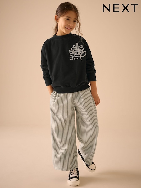 Black/White Graphic Sweatshirt And Stripe Textured Trousers Set (3-16yrs) (E61407) | £24 - £30