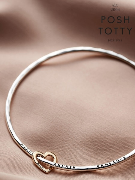Personalised 9ct Heart Bangle by Posh Totty Designs (E61417) | £195