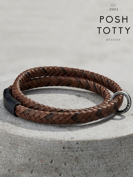 Mens Personalised Brown Message Bracelet by Posh Totty Designs (E61420) | £63