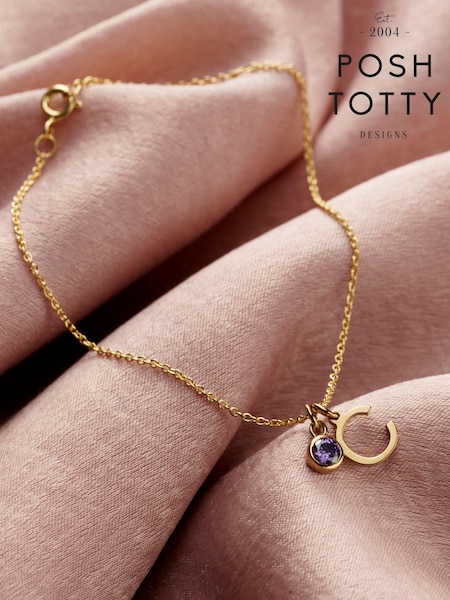 Personalised Initial Letter & Birthstone Charm Bracelet by Posh Totty Designs (E61431) | £65