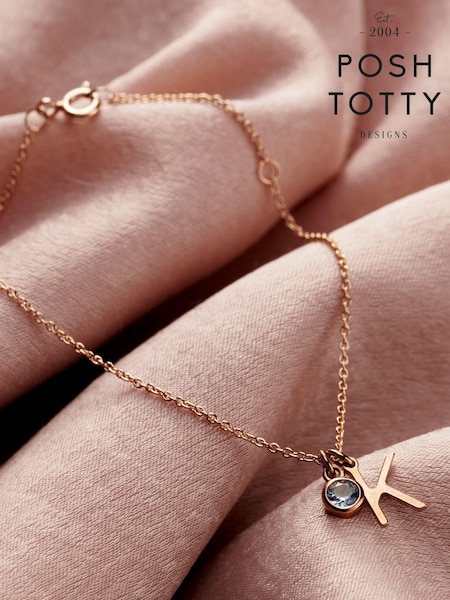 Personalised Initial Letter & Birthstone Charm Bracelet by Posh Totty Designs (E61435) | £65