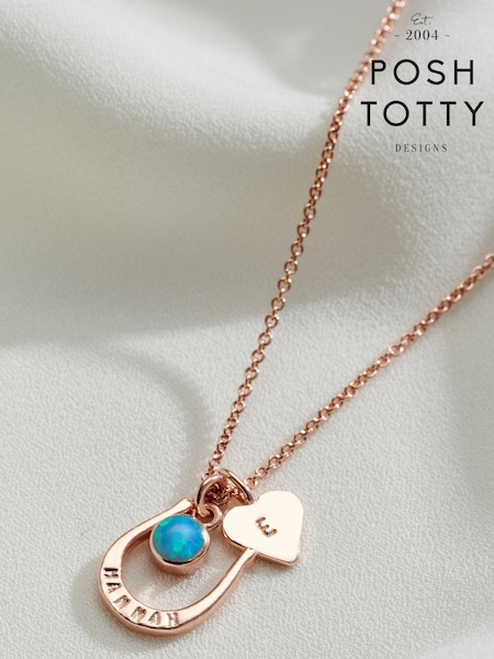 Horseshoe Personalised Charm Necklace by Posh Totty Designs (E61441) | £85