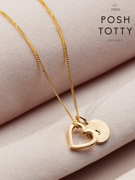 Personalised 9ct Heart And Tag Necklace by Posh Totty Designs (E61442) | £175