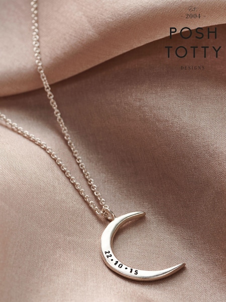 Personalised Crescent Moon Necklace by Posh Totty Designs (E61447) | £49