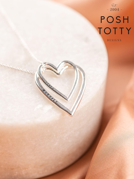 Personalised Double Heart Necklace by Posh Totty Designs (E61451) | £99