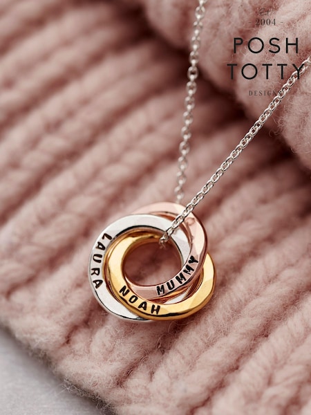Personalised Mixed Mini Russian Ring Necklace by Posh Totty Designs (E61454) | £130