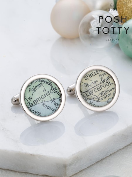 Personalised Vintage Round Map Cufflinks by Posh Totty Designs (E61455) | £25