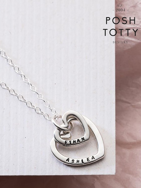 Personalised Mummy And Baby Heart Necklace by Posh Totty Designs (E61461) | £75