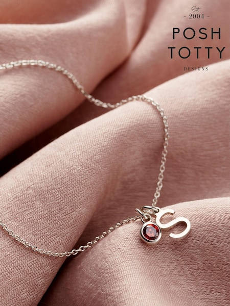 Personalised Initial Letter & Birthstone Charm Bracelet by Posh Totty Designs (E61470) | £55