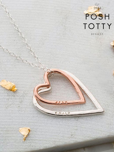 Personalised Double Heart Necklace by Posh Totty Designs (E61471) | £109