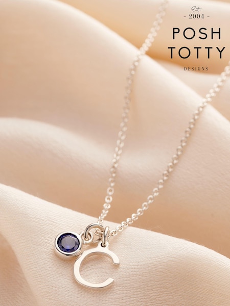 Personalised Birthstone & Initial Letter Charm Necklace by Posh Totty Designs (E61483) | £55