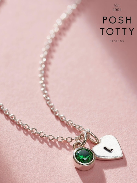 Personalised Birthstone Initial Heart Charm Necklace by Posh Totty Designs (E61484) | £55