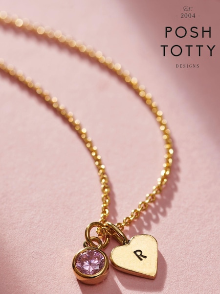 Personalised Birthstone Initial Heart Charm Necklace by Posh Totty Designs (E61486) | £65