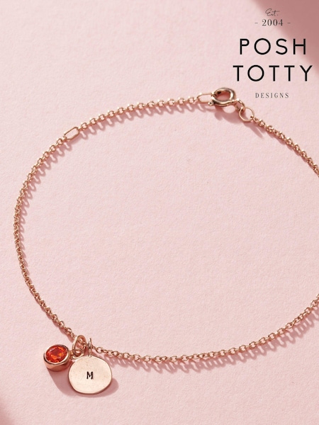Personalised Birthstone Initial Disc Charm Bracelet by Posh Totty Designs (E61491) | £65