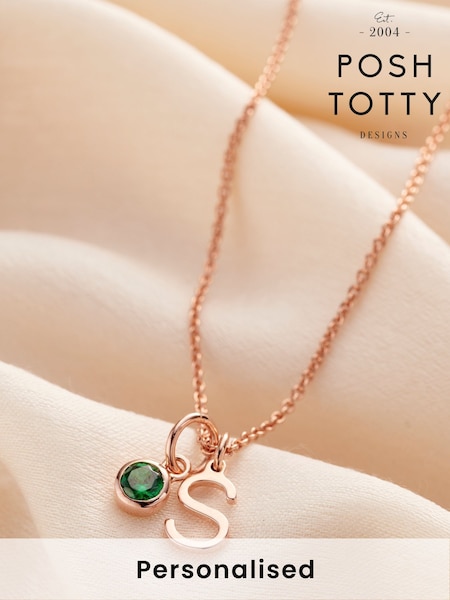 Personalised Birthstone & Initial Letter Charm Necklace by Posh Totty Designs (E61496) | £65