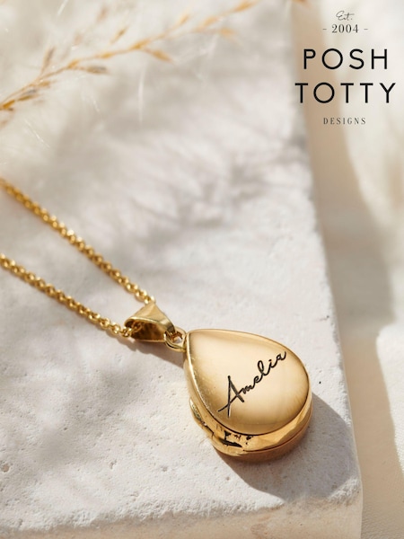 Personalised Script Name Small Droplet Locket Necklace by Posh Totty Designs (E61499) | £101
