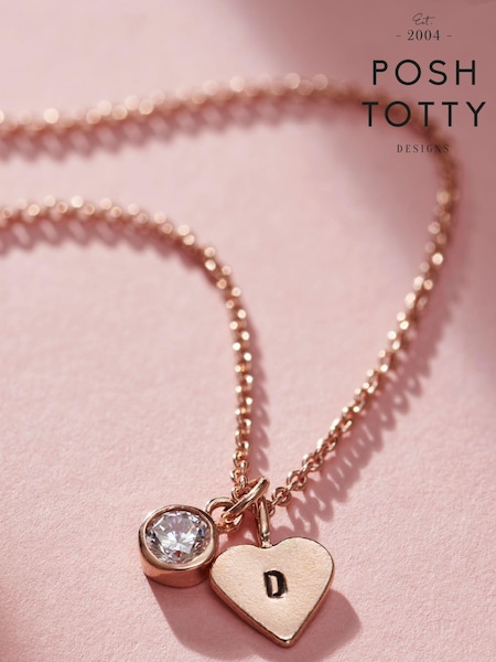 Personalised Birthstone Initial Heart Charm Necklace by Posh Totty Designs (E61503) | £65