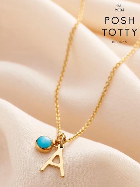 Personalised Birthstone & Initial Letter Charm Necklace by Posh Totty Designs (E61506) | £65