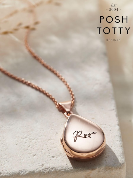 Personalised Script Name Small Droplet Locket Necklace by Posh Totty Designs (E61513) | £101