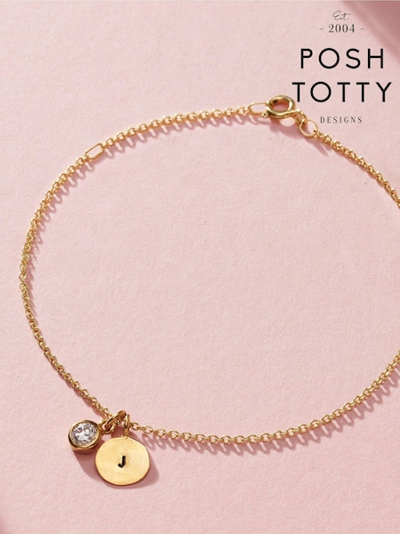 Personalised Birthstone Initial Disc Charm Bracelet by Posh Totty Designs (E61515) | £65