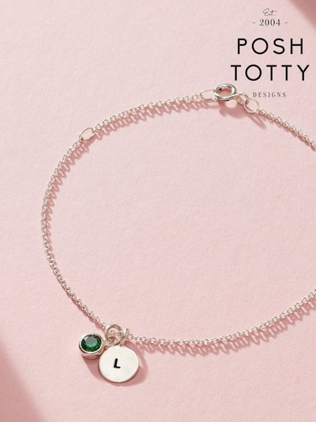 Personalised Birthstone Initial Disc Charm Bracelet by Posh Totty Designs (E61520) | £55