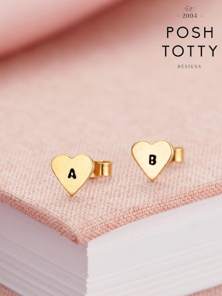 Personalised Mini Heart Stud Earrings By Posh Totty Designs (E61522) | £38