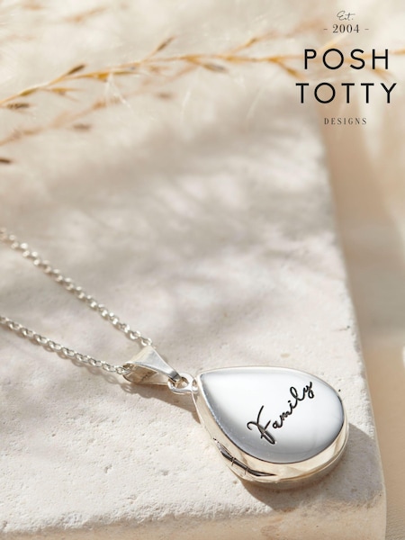 Personalised Script Name Small Droplet Locket Necklace by Posh Totty Designs (E61526) | £81