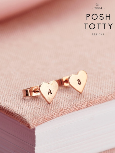 Personalised Mini Heart Stud Earrings By Posh Totty Designs (E61531) | £38