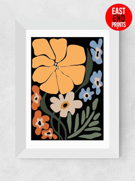 East End Prints White Blooming Big Floral Night Framed Art Print (E61545) | £50 - £130