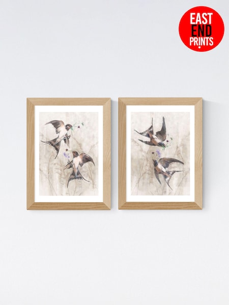 East End Prints Oak Playful Swallows Wall Set Framed Art Print (E61576) | £90 - £245