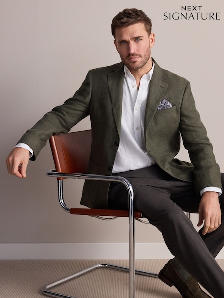 Khaki Green Regular Fit Signature Leomaster Italian Fabric Blazer (E61759) | £199