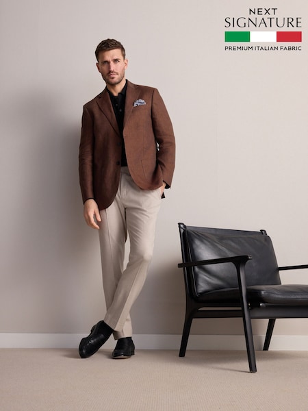 Rust Brown Signature Leomaster Linen Blazer (E61791) | £199